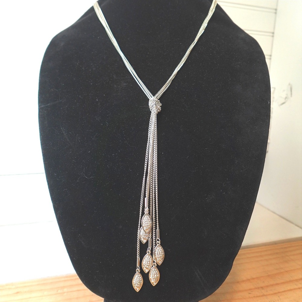 Vintage Y2K Jennifer Lopez JLO Necklace Silver-Tone Crystal Tassel Cone Lariat